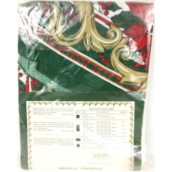 Vintage Bardwil Linens Christmas Tablecloth 70” Round Poinsettia Classic Holiday - Picture 3 of 5